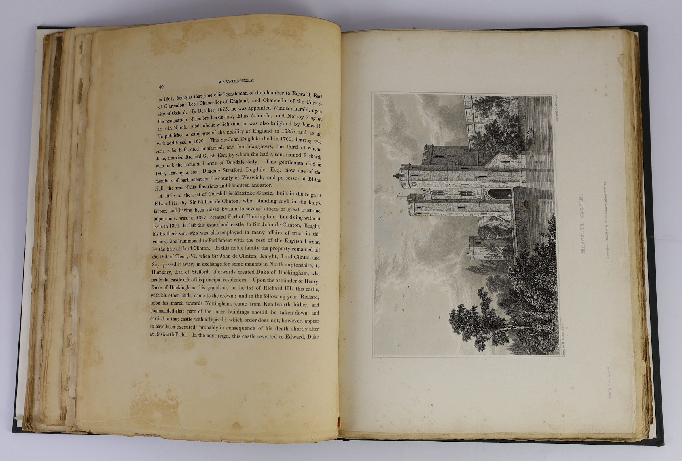 WARWICKSHIRE - Graphic - Graphic Illustrations of Warwickshire, folio, rebound green cloth, with frontis and 31 plates, stained throughout, Beilby, Knott, and Beilby, Birmingham, 1829